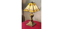 lampe art deco bronze et laiton h40x30 abat jour  style verr