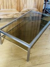 Table basse années 1970 St Willy Rizzo métal brossé &amp; laiton