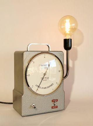Lampe industrielle vintage métal spiromètre gris "Respire"