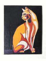 Peinture de Chat abyssin sur fond noir. Direct artiste. 