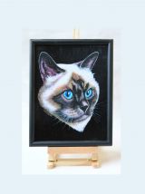 Portrait de chat. Peinture chat birman aux yeux bleus. Repro