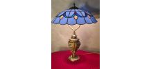 lampe bronze 1900 massif incrusté d emaux  et abajour verre 