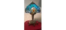 lampe ancienne bronze massif et abat jour verre de style tif