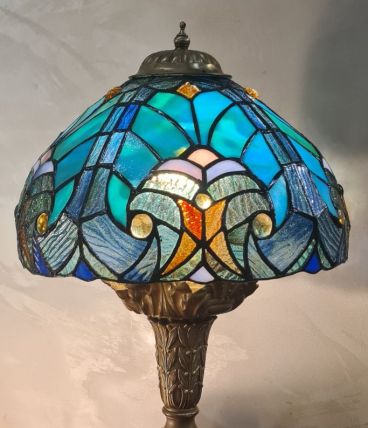 lampe ancienne bronze massif et abat jour verre de style tif