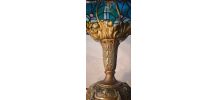 lampe ancienne bronze massif et abat jour verre de style tif