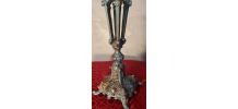 lampe ancienne patine bronze acier  et opaline blanche art d