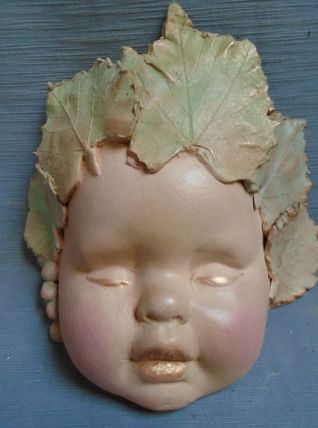 Masque enfant feuilles de vignes terre cuite peinte