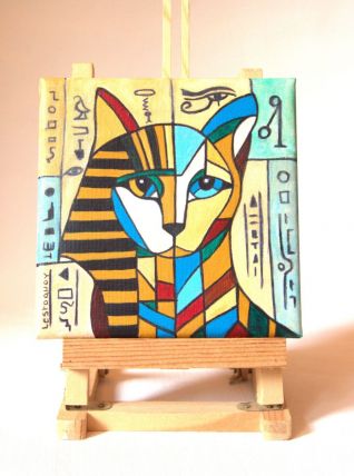 Peinture acrylique chat  égyptien stylisé,  directe artiiste