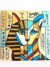 Peinture acrylique chat  égyptien stylisé,  directe artiiste
