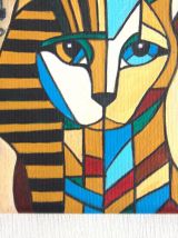 Peinture acrylique chat  égyptien stylisé,  directe artiiste