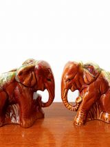 Paire de vases éléphants en céramique vintage 