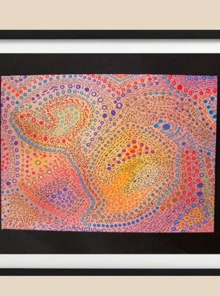 Dessin pièce unique d'inspiration art aborigène, mandala