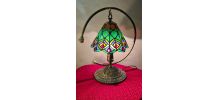 lampe bronze et laiton abat jour verre style tiffany 38x32  