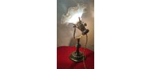 lampe laiton1900 de table abat jour verre dentelle opalissan