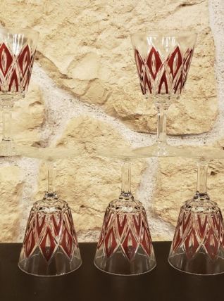 Lot de 6 verres à pied vintage Arlequin rouge 