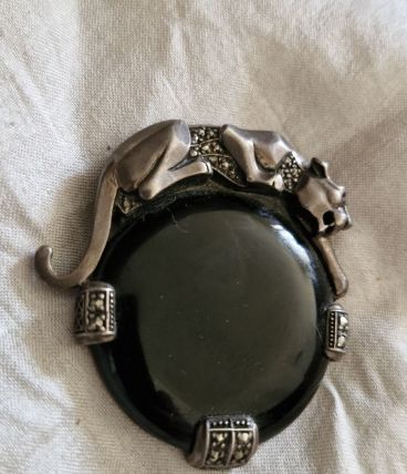 Broche   1900  Art Deco  Argent/Onix