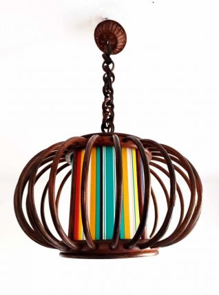 Suspension en rotin et abat-jour vintage 