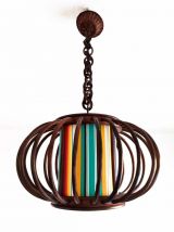 Suspension en rotin et abat-jour vintage 