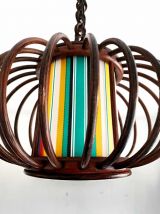 Suspension en rotin et abat-jour vintage 