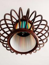 Suspension en rotin et abat-jour vintage 