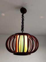 Suspension en rotin et abat-jour vintage 