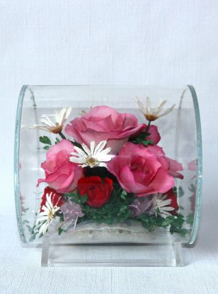 Fleurs naturelles sous verre cylindre - Décoration florale 