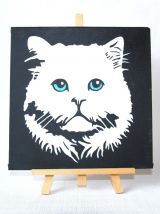Peinture originale  chat blanc - Pop art, street art