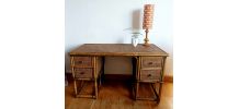 Grand bureau rotin et cannage style Maugrion 1970 