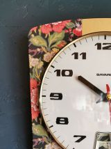 Horloge vintage pendule murale silencieuse fleurs "Bayard"