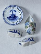 Miniatures vintages sabots et assiette de Delft Hollande. 