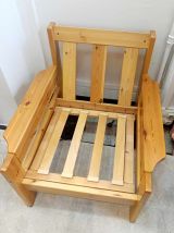Fauteuil scandinave en pin massif 1970 