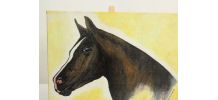 Portrait cheval pur sang sur carton entoilé. Fait main