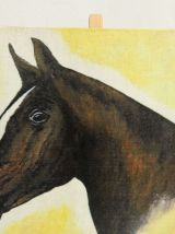 Portrait cheval pur sang sur carton entoilé. Fait main