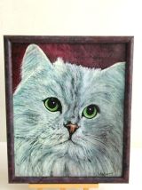 Portrait chat blanc angora aux yeux verts. 