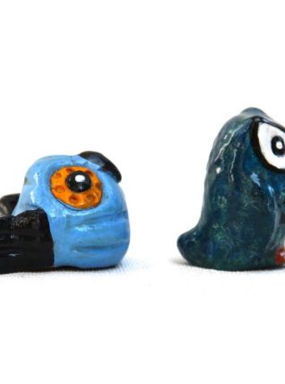 Deux chouettes miniatures bleues - Artisanat fait main
