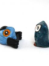 Deux chouettes miniatures bleues - Artisanat fait main