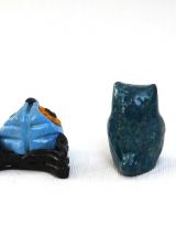 Deux chouettes miniatures bleues - Artisanat fait main