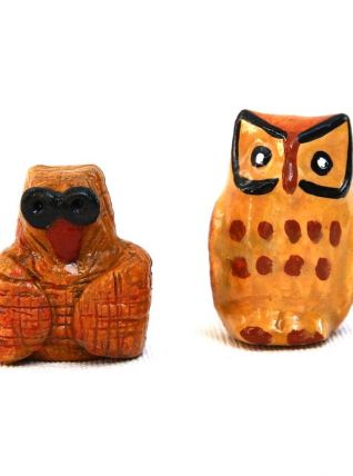Deux chouettes miniatures artisanat fait main 