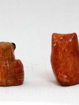 Deux chouettes miniatures artisanat fait main 