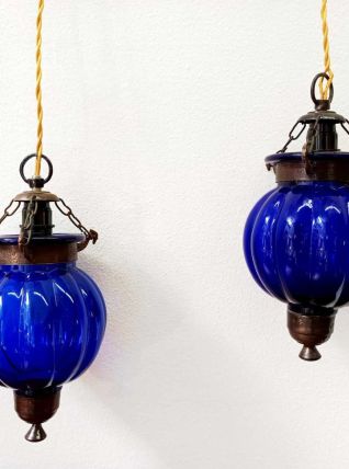 Lampes photophores en verre bleu Inde 
