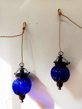 Lampes photophores en verre bleu Inde 