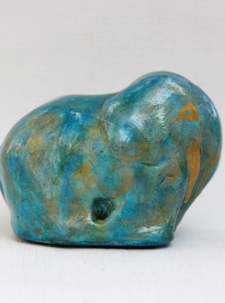 Eléphant bleu et or - Peint à la main artisanat 