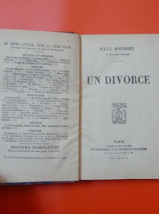 Un Divorce- Paul Bourget- Librairie Plon  