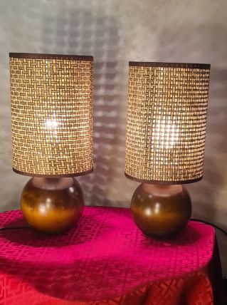  paire de lampe scandinave  boule bois  et abat jour neuf 32