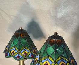  paire lampe bronze ancienne art nouveau , abat jour  verre 