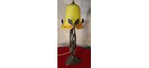 lampe fer forgé style brandt   40x17  tulipe jane pate verre