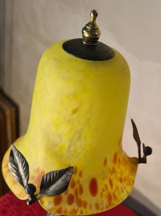 lampe fer forgé style brandt   40x17  tulipe jane pate verre