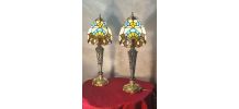 paire lampe  bronze et etain  1900 a 30   abat jour pate de 