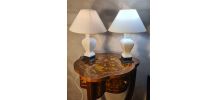paire de lampe  ceramique craquelés et bois,36x23 abat jour 