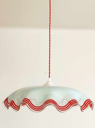 Grande suspension en verre vintage rouge 1970 